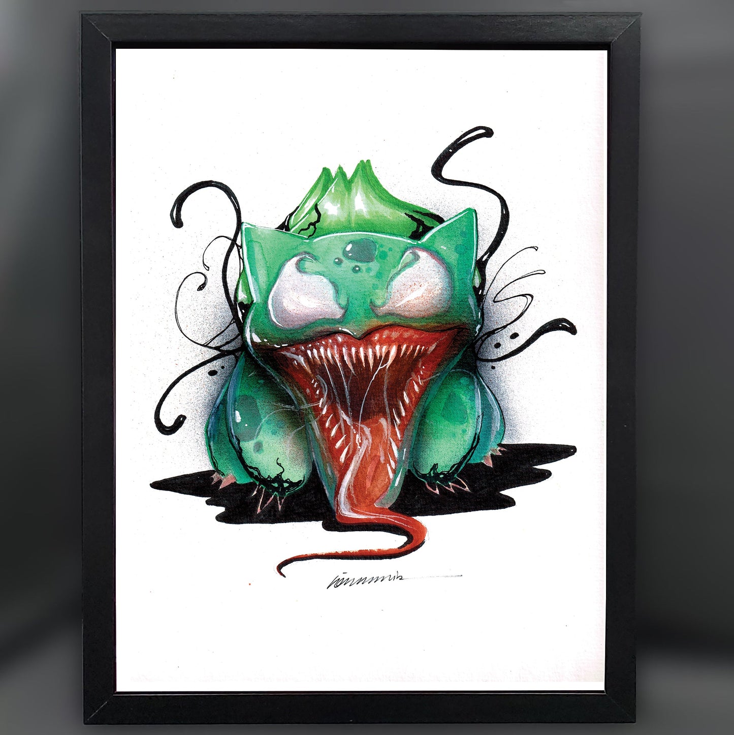 Venomized Bulbasaur 12"X16" Framed Art Print by Görkem Demir